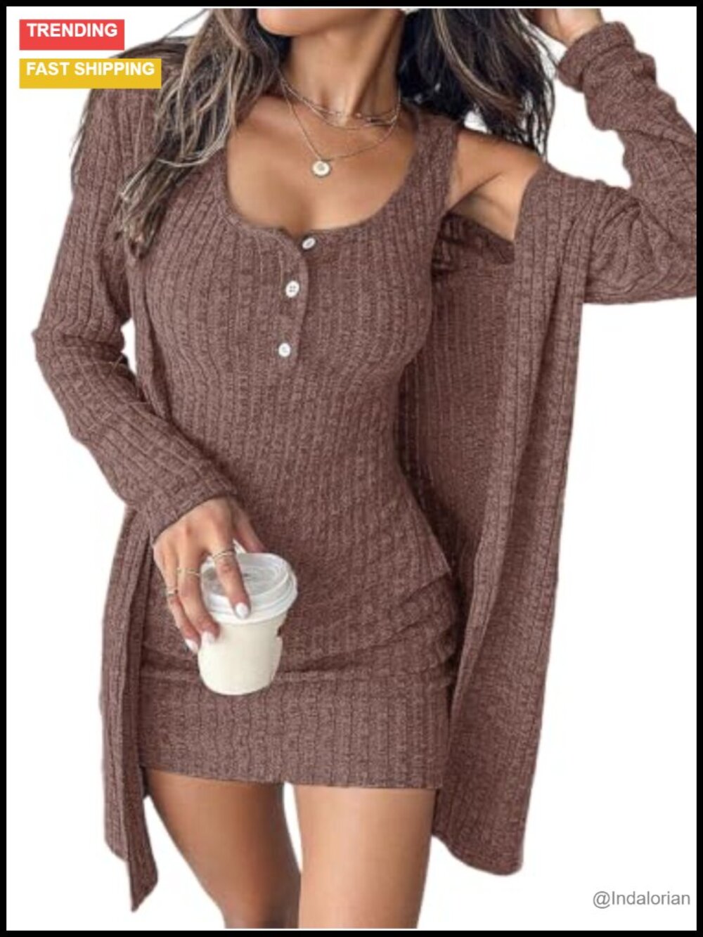 Women's 2 Piece Sweater Dress Set with Cardigan Fall Outfit